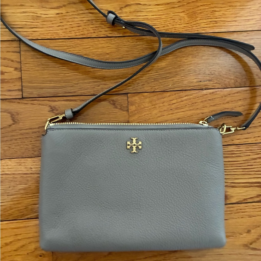 Tory Burch Gray Crossbody Bag with Gold Accents